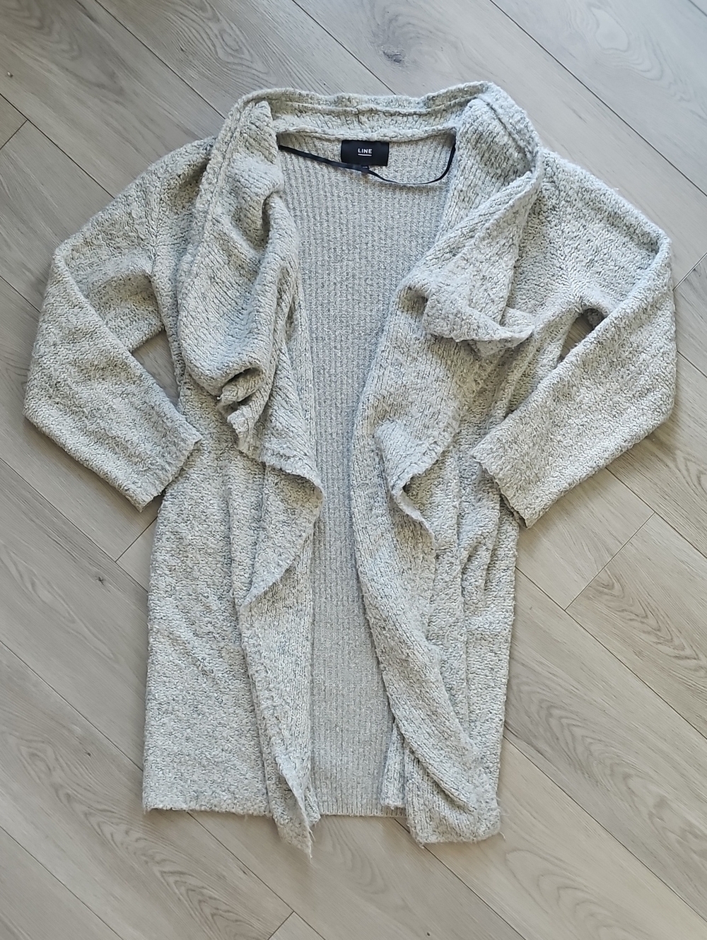 Line The Label Open Front Drape Cascading Shawl Wool Blend Long Cardigan, Lrg